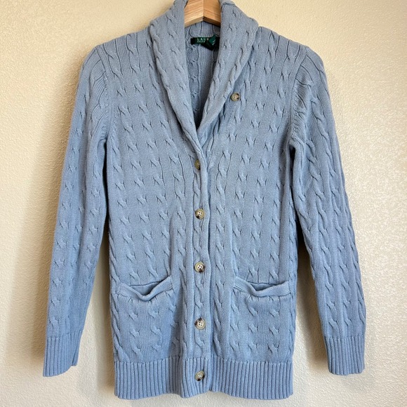 Ralph Lauren Sweaters - LRL Ralph Lauren Size S Blue Cable Knit Shawl Collar Cotton Cardigan Fisherman